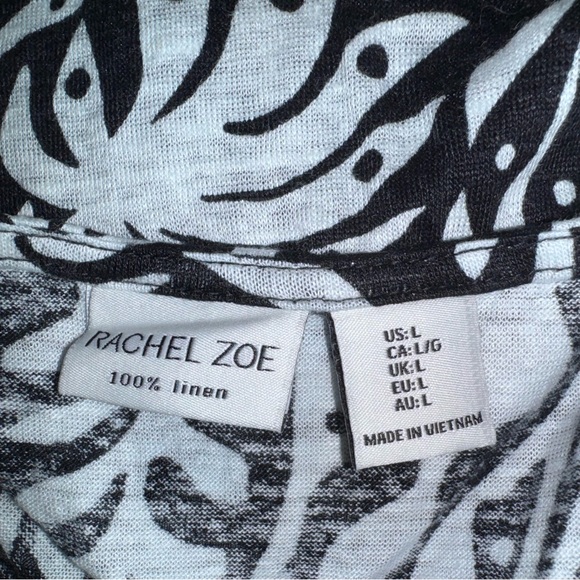 Rachel Zoe Black & White Asymmetrical Cap Sleeve Blouse 100% Linen - Picture 3 of 7